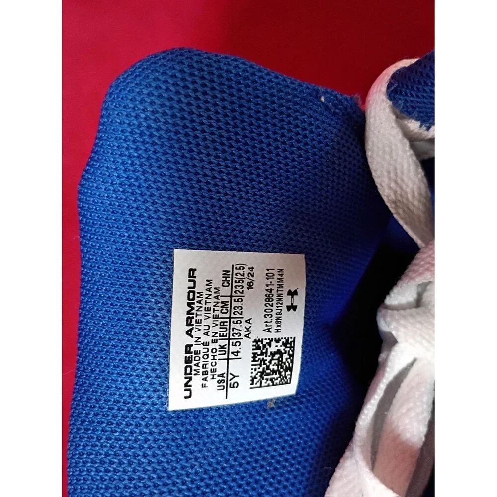 Under Armour White and Blue Kids Lace-Up Sneakers Size 5y